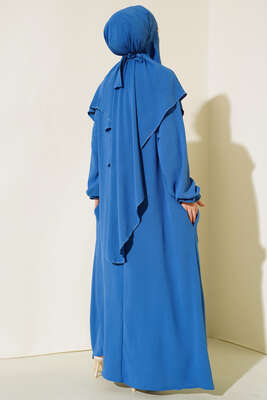 Peçeli Geniş Ferace İndigo - Namaz Elbisesi