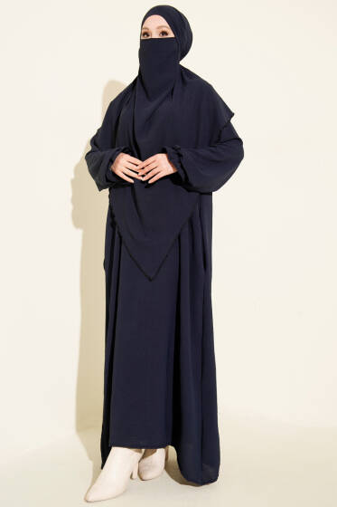 Peçeli Geniş Ferace Lacivert - Namaz Elbisesi