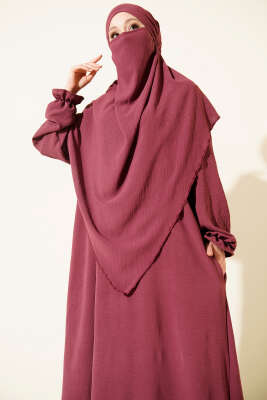 Peçeli Geniş Ferace Mürdüm - Namaz Elbisesi