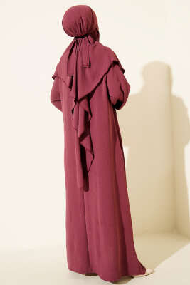 Peçeli Geniş Ferace Mürdüm - Namaz Elbisesi