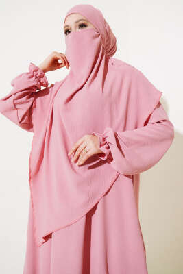 Peçeli Geniş Ferace Pudra - Tesettür Elbise