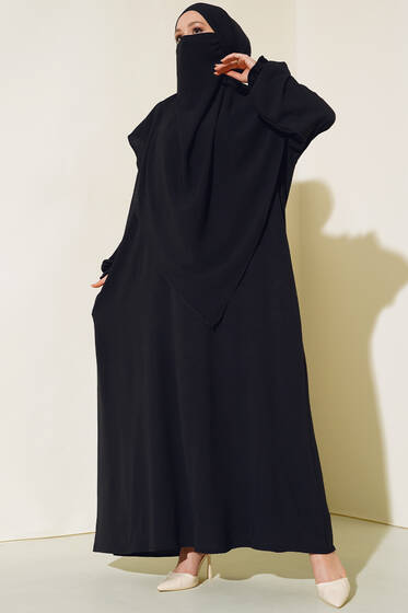 Peçeli Geniş Ferace Siyah - 500-700 TL Ürünler