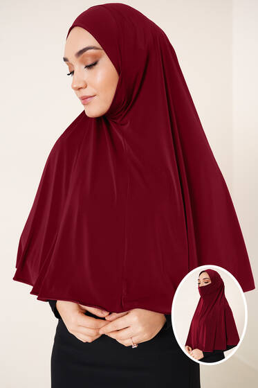 Peçeli Hijab Bordo - Black&White