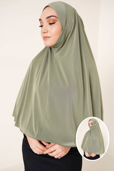 Peçeli Hijab Çağla Yeşili - Black&White