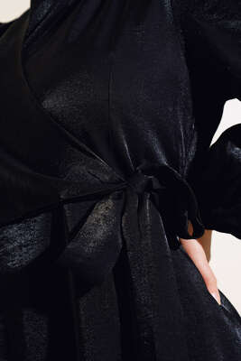 Pelerin Bağlamalı Elbise Siyah - Thumbnail