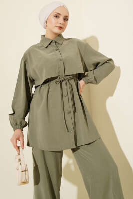 Pelerin Bel Tünelli Modal İkili Takım Haki - İkili Takım