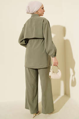 Pelerin Bel Tünelli Modal İkili Takım Haki - İkili Takım