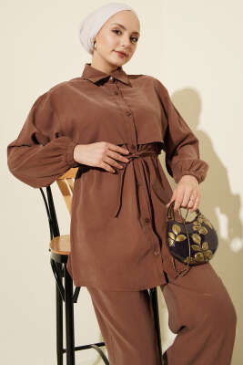 Pelerin Bel Tünelli Modal İkili Takım Kahve - İkili Takım