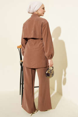 Pelerin Bel Tünelli Modal İkili Takım Kahve - İkili Takım