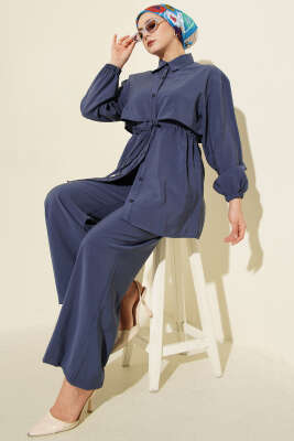 Pelerin Bel Tünelli Modal İkili Takım Lacivert - DUFON