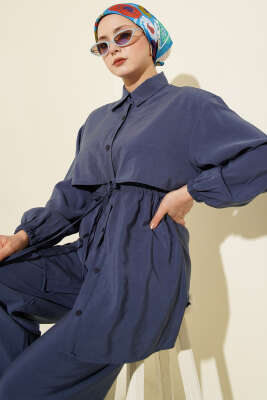 Pelerin Bel Tünelli Modal İkili Takım Lacivert - İkili Takım