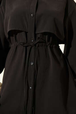 Pelerin Bel Tünelli Modal İkili Takım Siyah - İkili Takım