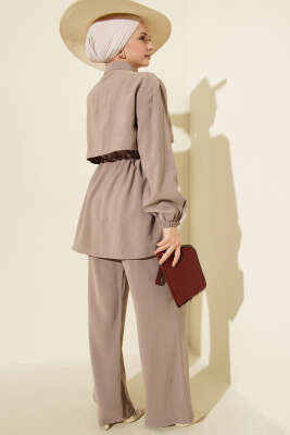 Pelerin Bel Tünelli Modal İkili Takım Vizon - İkili Takım