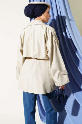 Pelerin Detaylı Apoletli Trençkot Bej - Trençkot