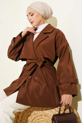 Pelerin Detaylı Apoletli Trençkot Kahve - TABLO FASHİON