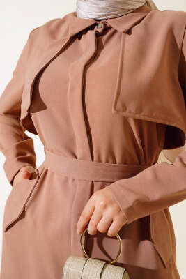 Pelerin Detaylı Kap Latte - Kaban