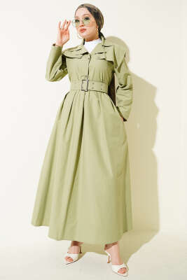 Pelerin Detaylı Kemerli Elbise Çağla Yeşili - SAS
