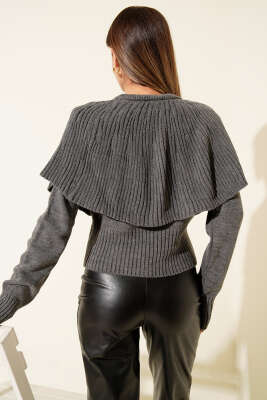 Pelerin Yaka Triko Kazak Füme - Kadın Giyim Modelleri