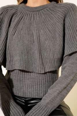 Pelerin Yaka Triko Kazak Füme - Kadın Giyim Modelleri