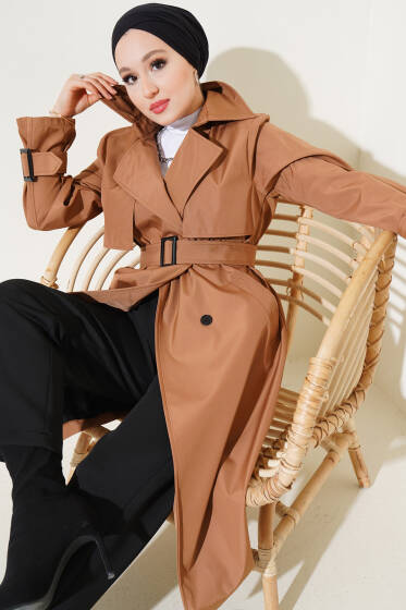 Pelerinli Apoletli Trençkot Taba - Trençkot