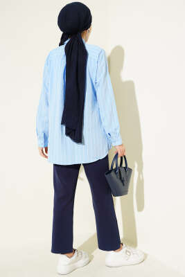 Pelerinli Çizgili Gömlek Bebe Mavi - Gömlek