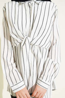 Pelerinli Çizgili Gömlek Beyaz - Gömlek