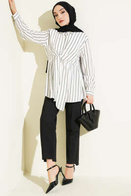 Pelerinli Çizgili Gömlek Beyaz - Gömlek