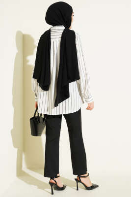 Pelerinli Çizgili Gömlek Beyaz - Gömlek