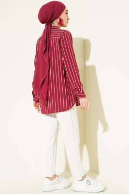 Pelerinli Çizgili Gömlek Bordo - Gömlek