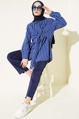 Pelerinli Çizgili Gömlek Lacivert - Gömlek