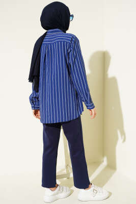 Pelerinli Çizgili Gömlek Lacivert - Gömlek