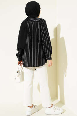 Pelerinli Çizgili Gömlek Siyah - Gömlek