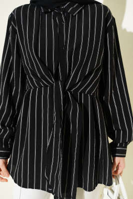 Pelerinli Çizgili Gömlek Siyah - Gömlek