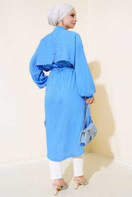 Pelerinli Fermuarlı Kap Mavi - Kaban