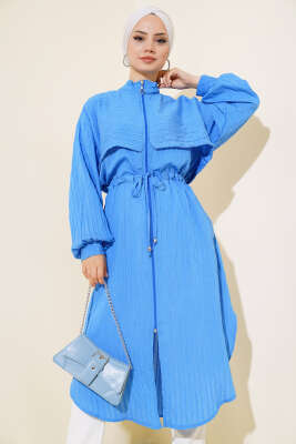 Pelerinli Fermuarlı Kap Mavi - ZAMANE (QSS)