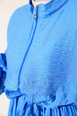 Pelerinli Fermuarlı Kap Mavi - Kaban