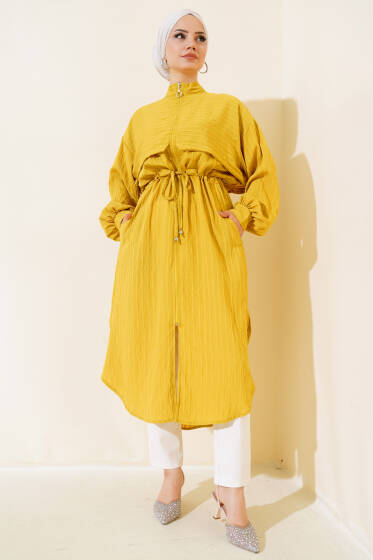 Pelerinli Fermuarlı Kap Yağ Yeşili - Dış Giyim&Mont