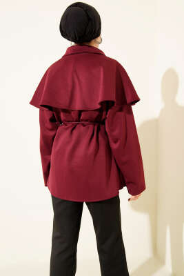 Pelerinli Gold Düğmeli Scuba Ceket Bordo - Ceket