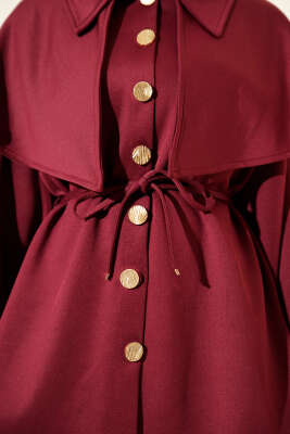 Pelerinli Gold Düğmeli Scuba Ceket Bordo - Ceket