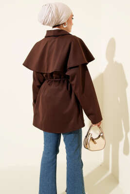 Pelerinli Gold Düğmeli Scuba Ceket Kahve - Ceket