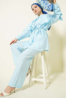 Pelerinli Gold Düğmeli Takım Bebe Mavi 