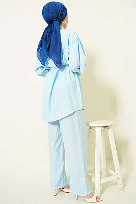 Pelerinli Gold Düğmeli Takım Bebe Mavi - İkili Takım