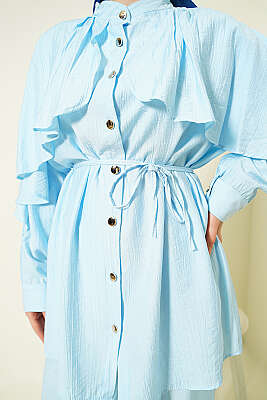 Pelerinli Gold Düğmeli Takım Bebe Mavi - İkili Takım