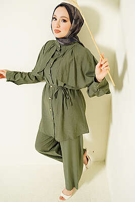 Pelerinli Gold Düğmeli Takım Haki - İkili Takım