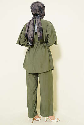 Pelerinli Gold Düğmeli Takım Haki - İkili Takım