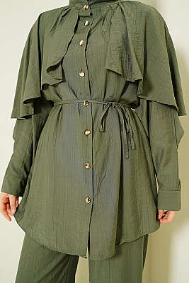 Pelerinli Gold Düğmeli Takım Haki - İkili Takım