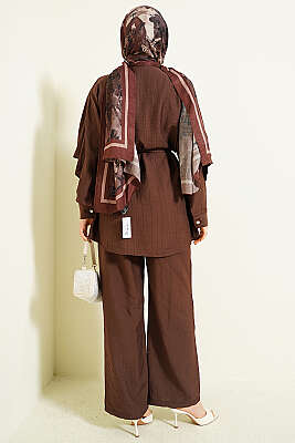 Pelerinli Gold Düğmeli Takım Kahve - İkili Takım