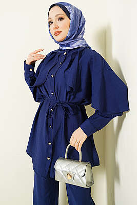 Pelerinli Gold Düğmeli Takım Lacivert - İKİLİ TAKIM