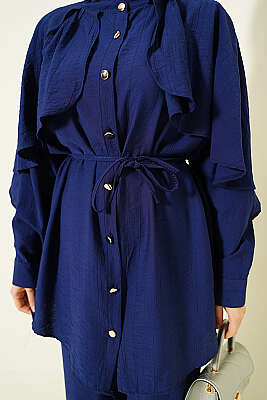 Pelerinli Gold Düğmeli Takım Lacivert - İKİLİ TAKIM