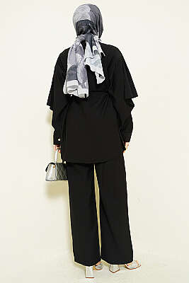 Pelerinli Gold Düğmeli Takım Siyah - İkili Takım